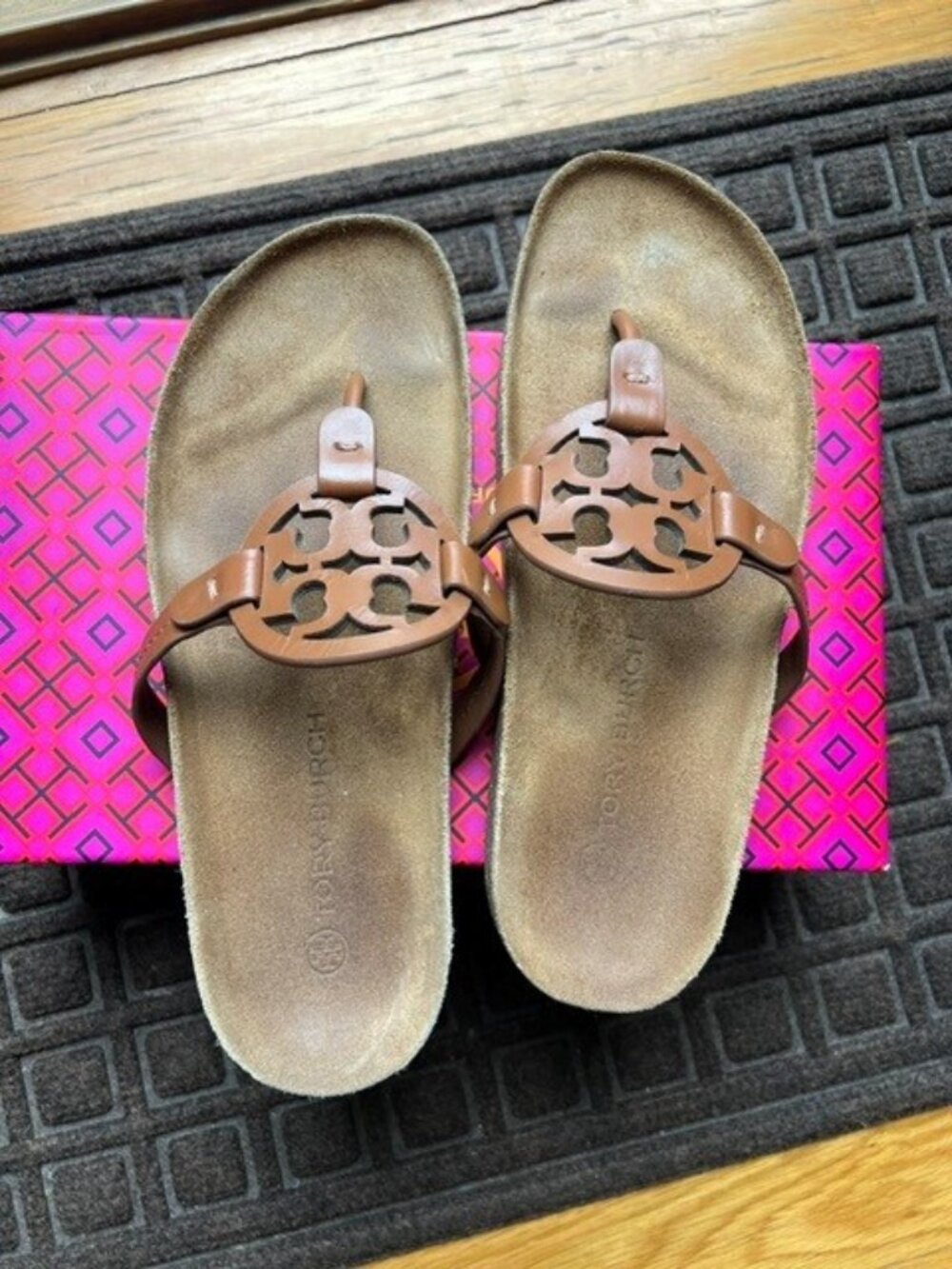Tory Burch Miller Cloud Calf Leather/Cork Footbed Sandals Sz 8.5